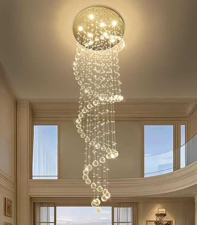 W24 x H78 Inches Crystal Glam Chandelier Long Light Chandeliers with Dimmable Light Bulbs Gold High Ceiling Pendants Light Fixtures for Foyer Entryway Living Room Stair