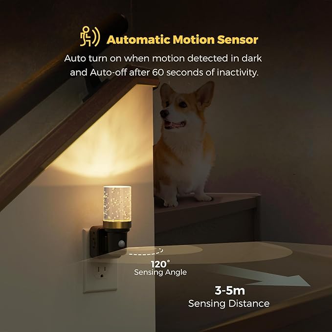 L LOHAS LED Motion Sensor Night Light, 2Pack Motion Activated Night Lights Plug into Wall, 0-100LM Dimmable Nightlight, 180°Rotatable Plug in Night Light, 1W LED Bubble Nightlights for Bathroom Adults