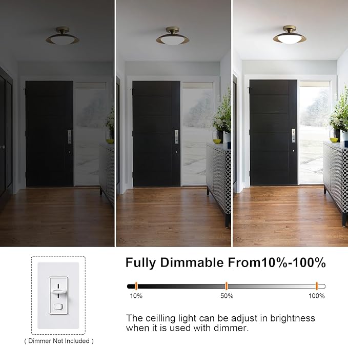 2 Pack Dimmable Mid Century Modern Ceiling Light, Black and Gold LED Semi Flush Mount Ceiling Light, 11.8in 5CCT Hallway Light Fxitures with Acrylic Shade for Kitchen Bedroom Entryway Laundry Room