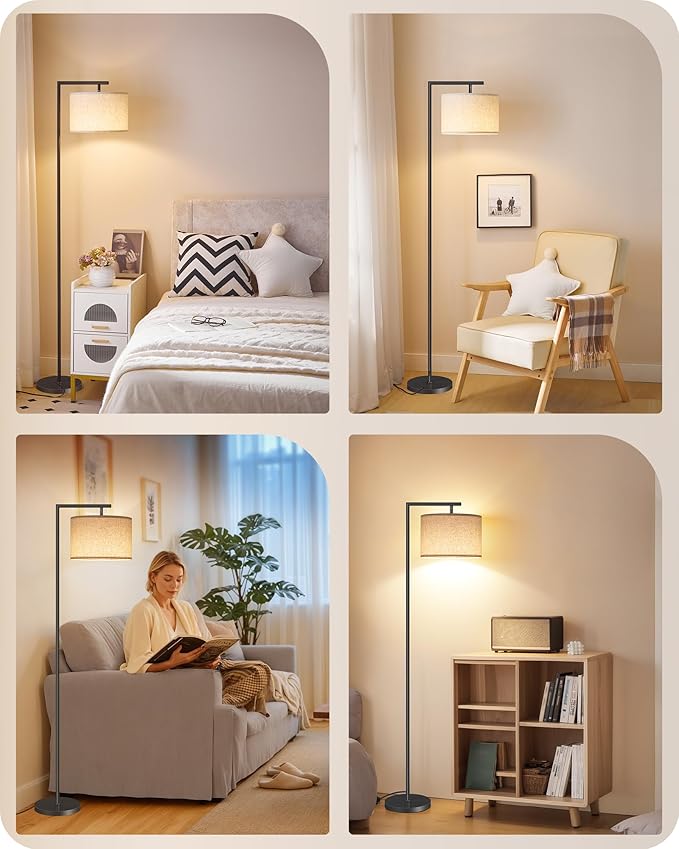 Modern Dimmable Floor Lamp for Living Room with Adjustable Color Temperature LED Bulb, ARC Standing Lamp with Remote Control, Tall Reading Lamp for Bedroom, Office, Black, E11LD05