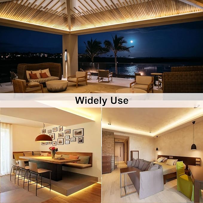 Water-Resistance IP65, 12V Waterproof Flexible LED Strip Light, 16.4ft/5m Cuttable LED Light Strips, 300 Units 3528 LEDs Lighting String, LED Tape(Warm White), Power Adapter not Included