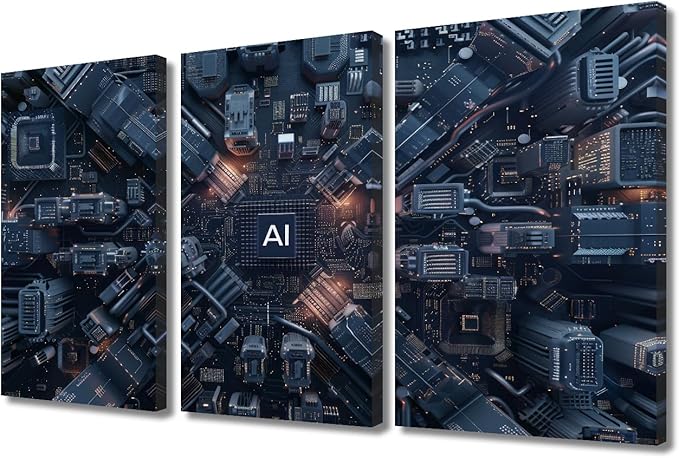 Canvas Wall Art Motherboard Digital Chip Decor AI Advanced Circuitry Picture Canvas Digital Intelligence Hub Wall Art for Living Room Stretched and Framed Picture Artwork for Home Decor (36" Wx24 H)