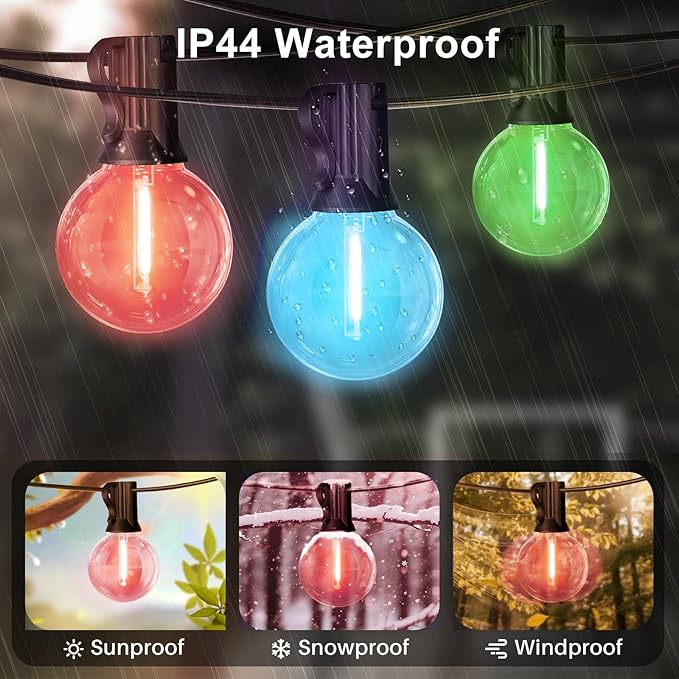 LAMPHOME 2 Pack LED Outdoor String Lights, 26FT Patio Lights with 12+1 Edison Shatterproof Bulbs, UL Waterproof Connectable Dimmable Multicolor Outside Easter Lights for Backyard Porch Decor