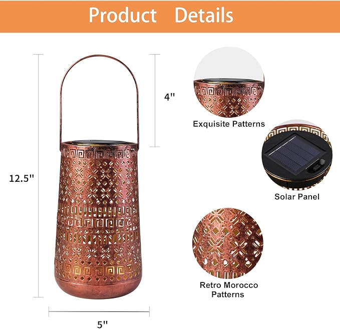 Solar Lantern Outdoor Waterproof,Hanging Solar Lights Decorative Retro Metal Lanterns Lights for Garden Yard Backyard Porch Table Pathway Balcony Tree Lighting