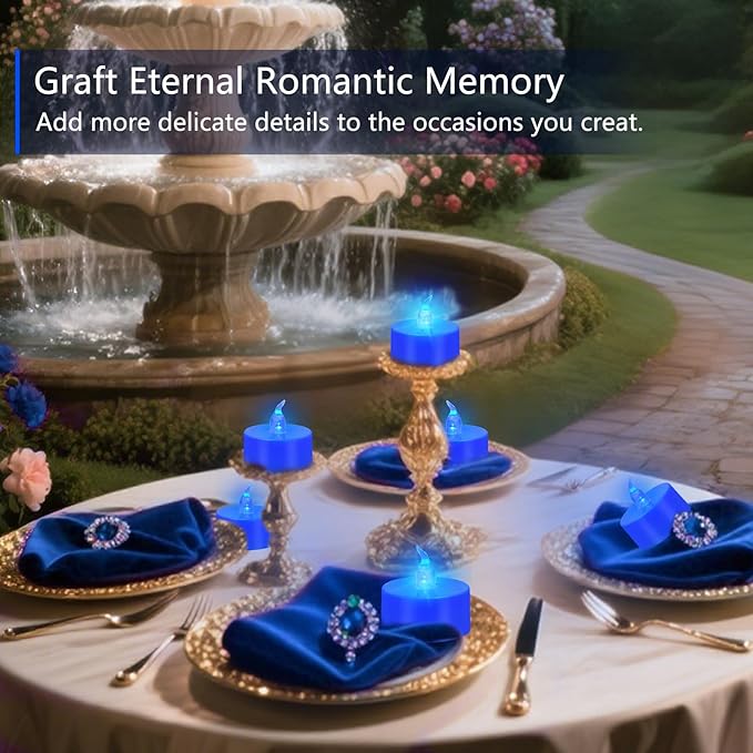 Tea Lights Battery Operated Candles LED Tea Lights Flameless Candles 200+ Hours Flickering Fake Tealights for Sweetest Day Wedding Home Decorations Party (Blue Base, 12 Pack)