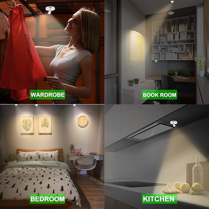 HONWELL Wireless LED Spotlights 2 Pack Accent Light Puck Lights with 2 Remote, Indoor Closet Lights with Rotatable Head,Stick on Artwork Lighting, Picture Light for Paintings