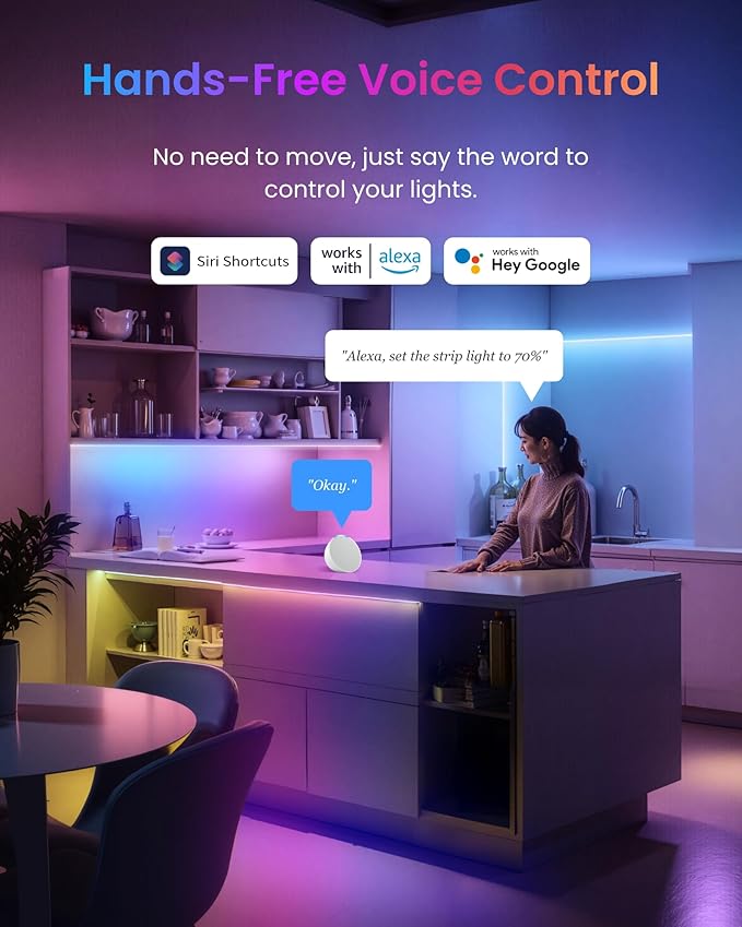 SwitchBot LED Strip Light 5M Work with Alexa, 72 LEDs/m, Matter LED Lights Compatible with Apple Home, Google Home, 16 Million Colors, Music Sync, DIY Color Changing RGB Lights for Bedroom, Party, TV