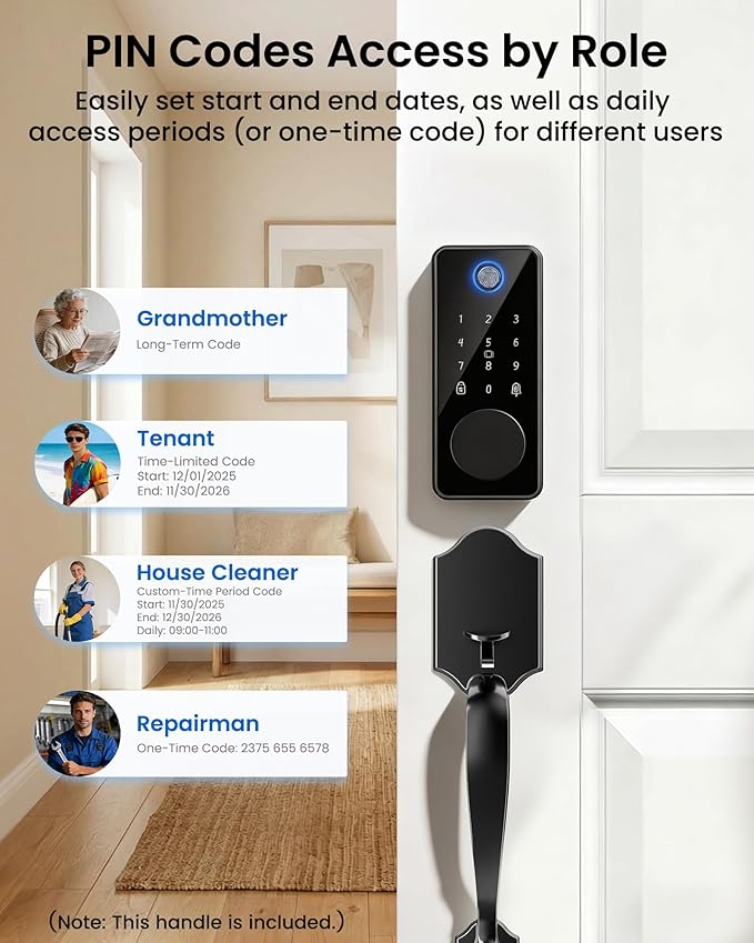 Smart Deadbolt Lock Set, Fingerprint 5-in-1 Keyless Entry Door Lock with Handle, Touchscreen Keypad, APP Control, Auto Lock, Easy Install for Front Door