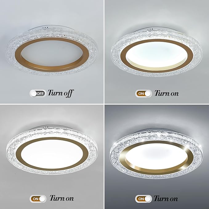 UOFUS Gold LED Flush Mount Ceiling Light 15.7inch Modern Round Ceiling Light Fixture 6400K Super Bright Circle Ceiling Lamp for Bathroom Kitchen Bedroom Living Room Entryway Hallway Stairwell