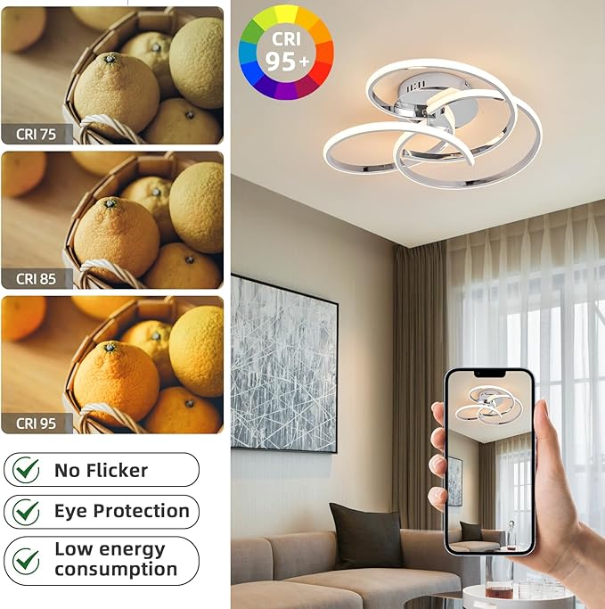 CANEOE Modern Led Ceiling Light, 42W Dimmable Close to Ceiling Light Fixture with Remote Control, Flush Mount Led Ceiling Lamp for Bedroom Living Dining Room Kitchen