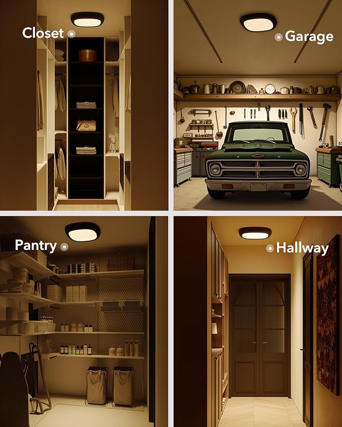 Motion Sensor Rechargeable Ceiling Light with Remote, 550LM 12000mAh Wireless Shower Lights for Inside Shower Battery Operated RGB Closet Light Sensored LED Overhead Lighting No Wiring for Garage