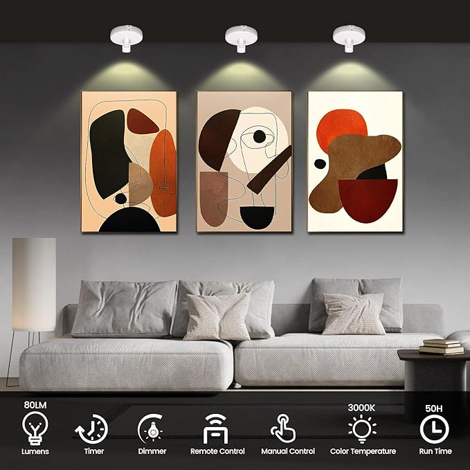 Wireless Spotlight Battery Operated, Picture Light with Remote, LED Accent Spot Light for Indoor Plant Tree, Display Puck Lights, Stick Uplighting for Painting Dartboard Wall Decor Artwork Photo