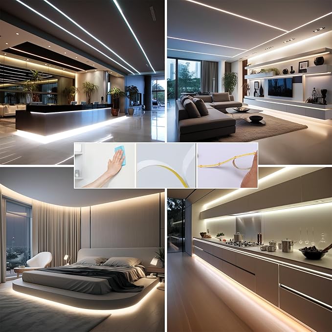 24V COB LED Strip Lights 65.6ft Kit, 4000K Natural White Cuttable Adhesive 480LEDs/M CRI 90+ LED Tape Light with Power Supply for Bedroom Kitchen Living Room Ceiling