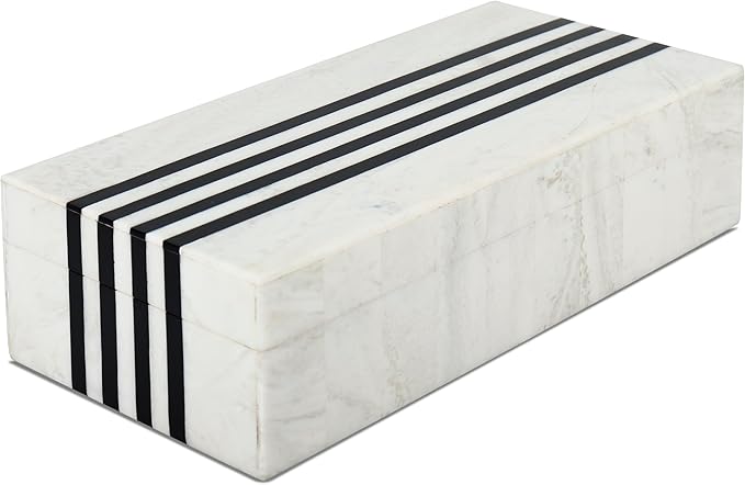 Handicrafts Home Large Decorative Storage Box with Lid – Black White Modern Storage Box, Remote Control Organizer for Coffee Table, Console & Living Room Decor – Mono Sprint 12 x 6 x 2