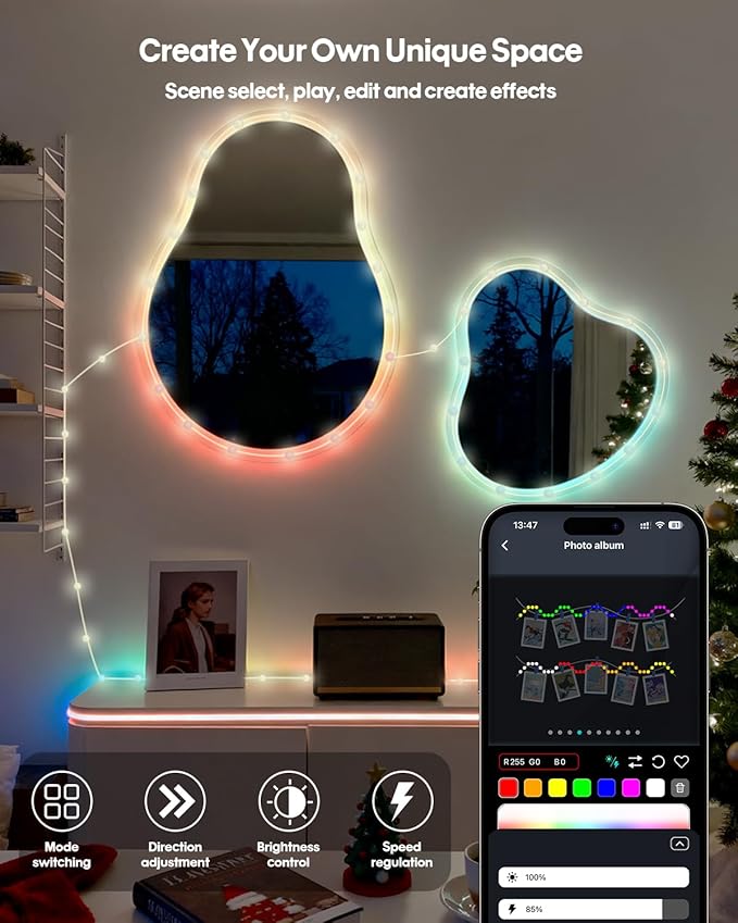 Color Changing Globe String Lights, 66ft Smart RGB-IC Fairy Lights with Remote & APP Control, Mini Ball LED Twinkle Lights Hanging for Indoor Bedroom Living Room Party Christmas Decor