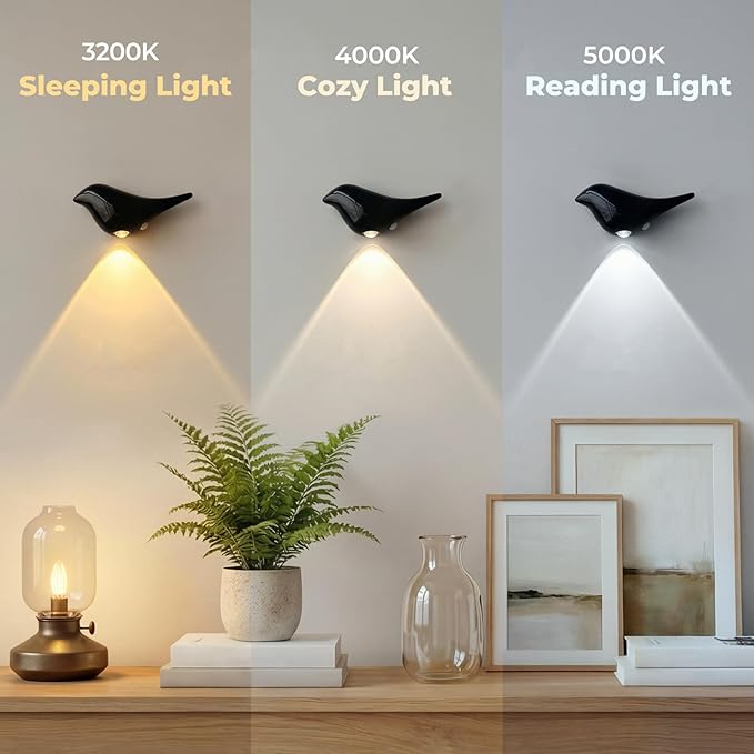 Obsidian Birds Night Lights with Motion Sensor(2-Pack), Rechargeable Battery Operated & Wireless Wall Lights, Home Decor for Living Room, Bedroom, Easter Gift