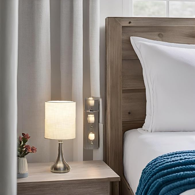 Boncoo Touch Control Table Lamp, 3 Way Dimmable Simple Night Light Lamp with White Lampshade Silver Metal Base, Small Bedside Table Lamp for Bedroom, Office, Dorm, A19 9W 3000K Bulb Included