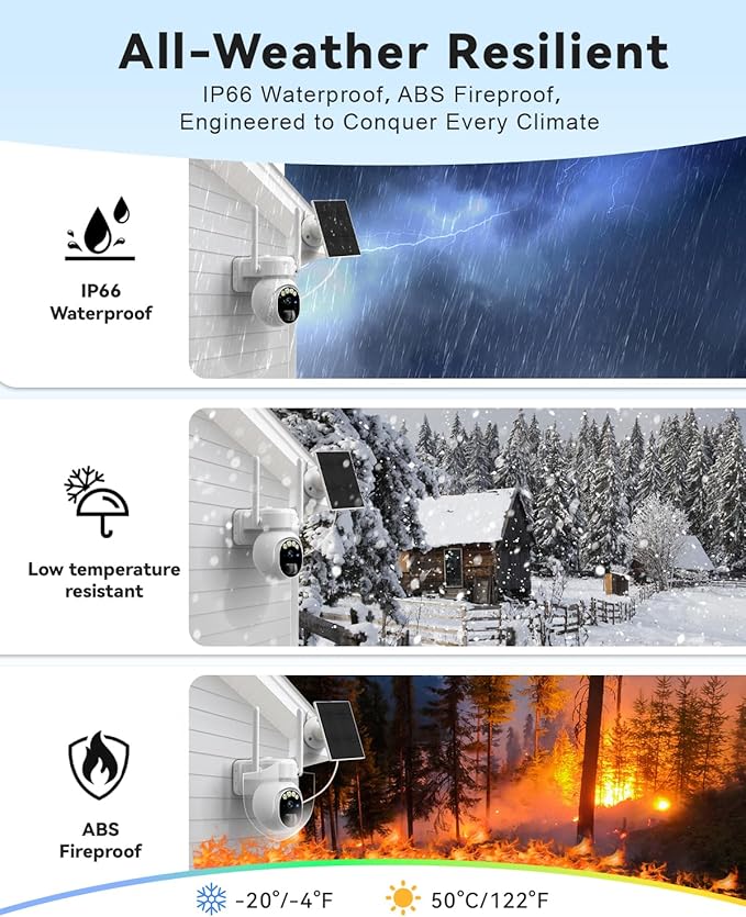 Securit Camer Wireless Solar Powered Outdoor for Home and Farm, ABS Fireproof Waterproof Material, 360° View, 2K HD Color Night Vision,Human Auto Tracking, 2-Way Audi (Wite) (Solar-4G)