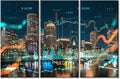 TUMOVO 3 Panel Concept of International Trading Paintings Black and White Wall Art Boston Night Time Painting Wall Decor for Living Room Minimalist Artwork Ready to Hang (42" Wx28 H)