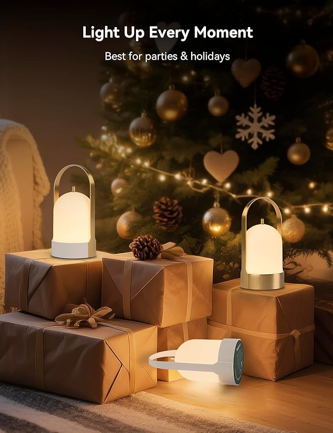 Tubicen Portable Lamp, Battery Operated Cordless Outdoor Table Lamps Rechargeable, 4-Level Touch Dimmable IP44 Shower Lamp, Night Light for Patio Camping Dining Room Bedroom (Brass, Waterproof)