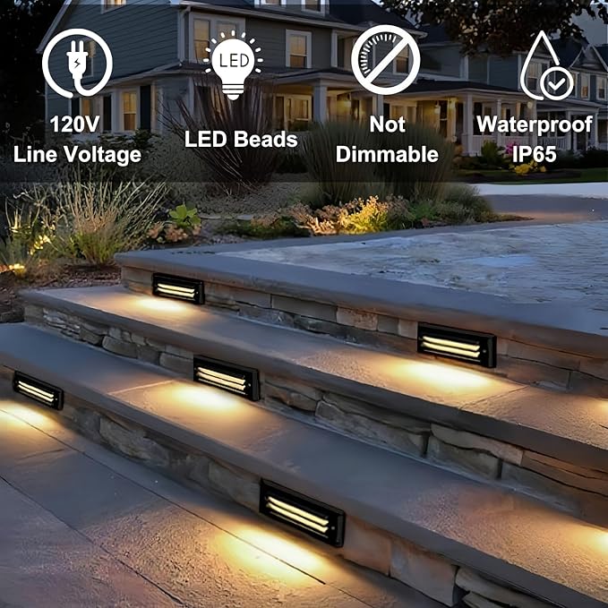 ZONK 110V-240V LED Outdoor Indoor Stair Step Lights, 6W IP65 Waterproof 3000K Non-dimmable Deck Retaining Wall Lights for House, Garden,Garage, Pack of 3