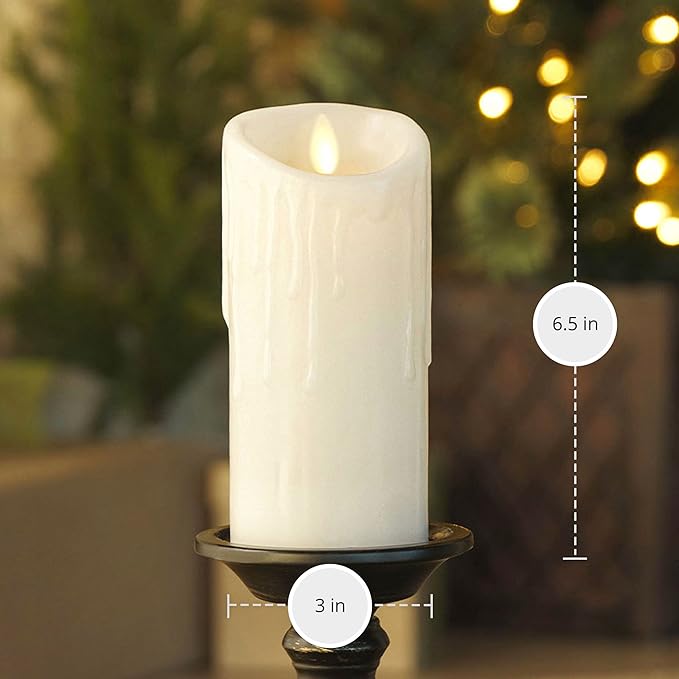 Luminara Wax Drip Flameless LED Candle, White 3" x 6.5", Timer Function, Real Wax Pillar, Battery Operated Unscented Safe, Long-Lasting