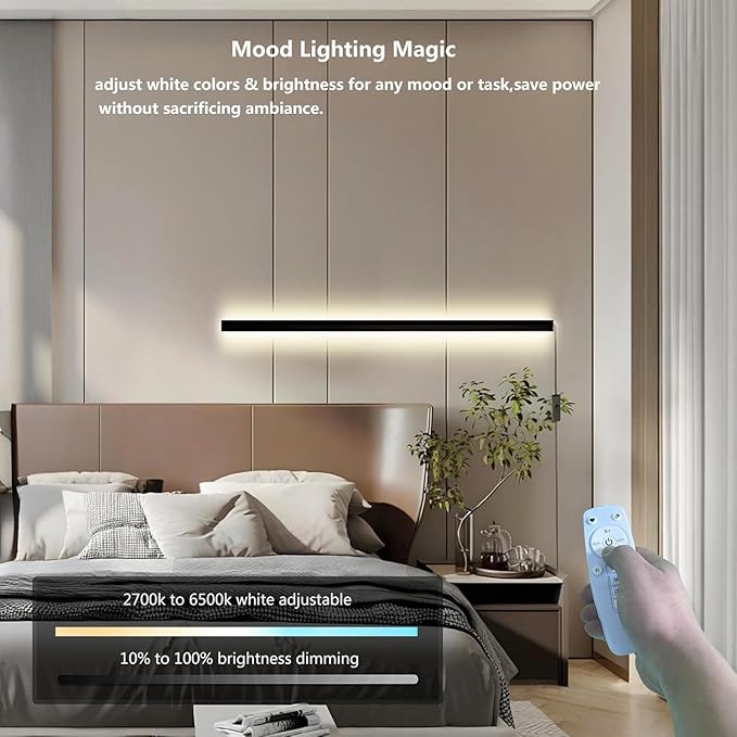 Smart Plug In Wall Lights Set of 2, RGBCW Color Changing LED Wall Sconces Works with Alexa, Goolge Home, Smart App, 23.6In Modern Black Indoor Wall Lamp for Bedroom, Living Room, Hallway, Music Sync