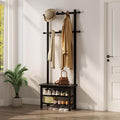AQIMUELE Coat Rack with Shoe Storage, Narrow Wooden Hall Tree with Bench, 11 Hooks and 2-Tier Storage Shelves, 3-in-1, Entryway Bench with Coat Rack (23.6"-Black)