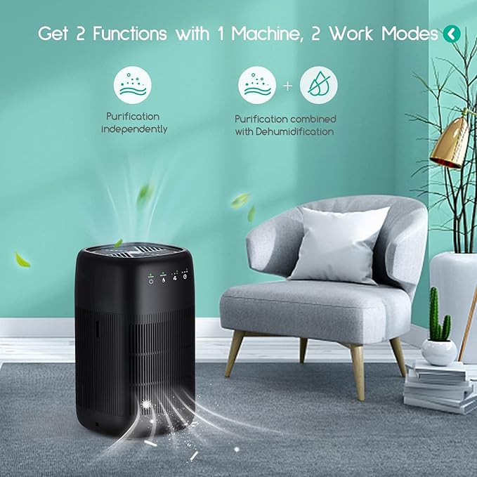 Afloia Air Purifier and Dehumidifier in 1, Air Purifier with Efficient Filter, Small Dehumidifier Combined with Air Cleaner, Remove Pet Odors Dust Smoke for Home, Bedroom, Bathroom