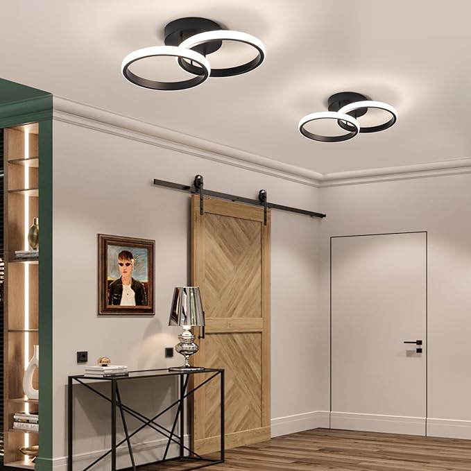 CANEOE 2 Packs Modern Led Ceiling Light Fixtures, 4500K Neutral Light Hallway Light Fixtures Ceiling, Black Bathroom Close to Ceiling Lights for Corridor Stair Aisle Lamps (Black, 2 Packs)