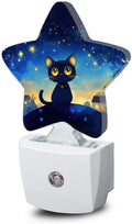 Cat Black Cute Nightlight,Dark Starry Night Star Night Lights Plug into Wall Decorations for Bedroom Bathroom,Dusk to Dawn Sensor Kitchen Hallway Stairs Energy Efficient Desk Lamp