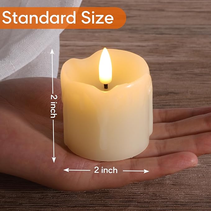 Eywamage Ivory Dripping Wax Flameless Votive Candles with Remote Batteries, 2x2 in Small Flickering LED Pillar Candles Set of 6