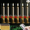 NONNO & ZGF 6 Pack Flameless 8.7'' Window Candles +12 AA Batteries(Include) +6 Red Bows(with Bells) +6 Suction Cups+6 Golden Candleholders. Battery Powered Ivory Taper Candle with Remote and Timer