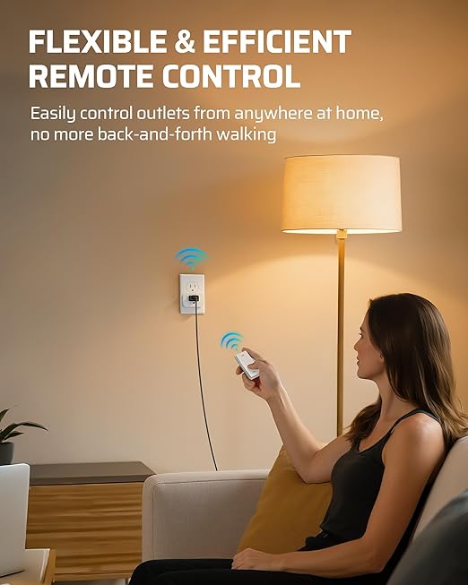DEWENWILS Remote Control Outlet, Magnetic Wireless Light Switch, No Wiring Decorator Rocker Wall Switch, 100FT RF Signal, 15A/1875W Mini Remote Outlet Plug for Lamp, Christmas Decoration