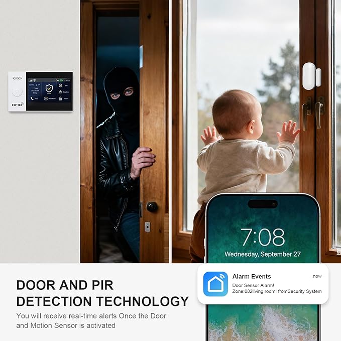 PGST Wireless Alarm System,Smart Home Security Systems with 4G SMS/Tuya App Instant Alerts,Motion Detector,Door Alarm Sensors,Remote,Work with Alexa for Villa,Apartment,No Monthly Fee