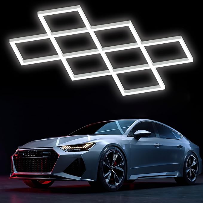 Hexagon LED Garage Lights 8 Hex Ultra-Bright Strip Lights New Updated Diamond Commercial Lighting for Garage Car Detailing Barber Shop Gym Warehouses Basement.