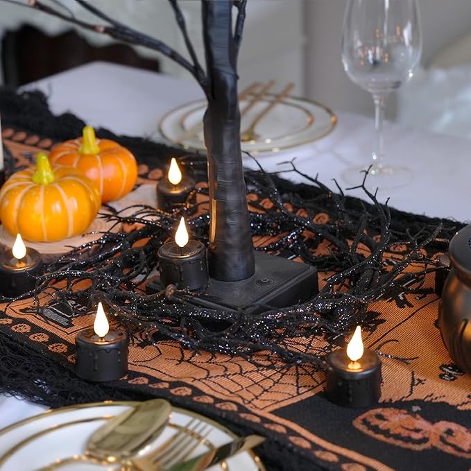 FREEPOWER Black Tea Lights Candles (NO Remote),Rechargeable Flameless Candles with 6 Hour Timer,LED Tealight Candles,Flameless Tealights Flickering Realistic for Halloween Decorations,Set of 6