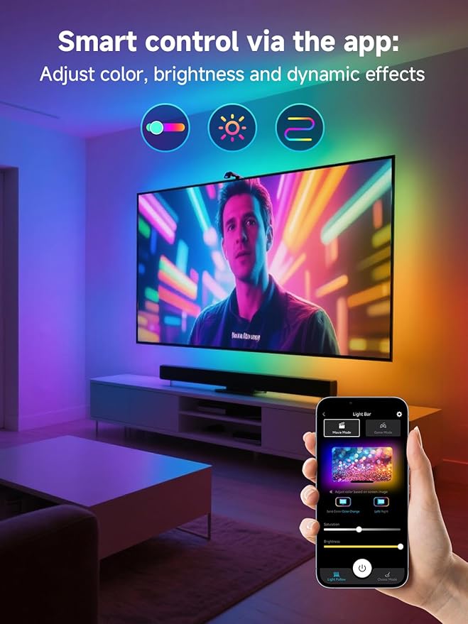 GIPOYENT TV LED Backlight Sync to Screen, 10.5FT RGB LED Lights that Change with for 32-50 InTV& PC Monitors, Music Sync LED Light with Smart App Control Adapt to TV Content