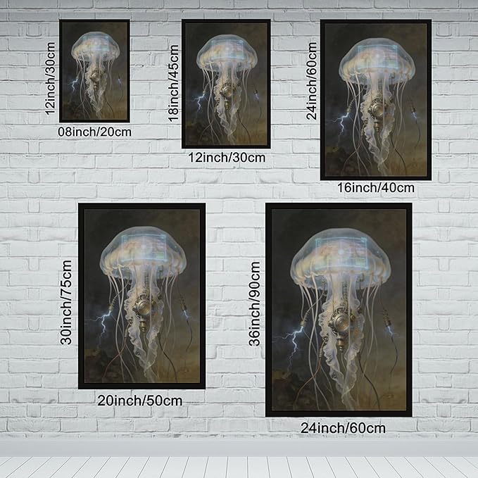 Framed Fantasy Wall Art for Living Room TV Wall Futuristic Tech Inspired Home Decor 16x24in