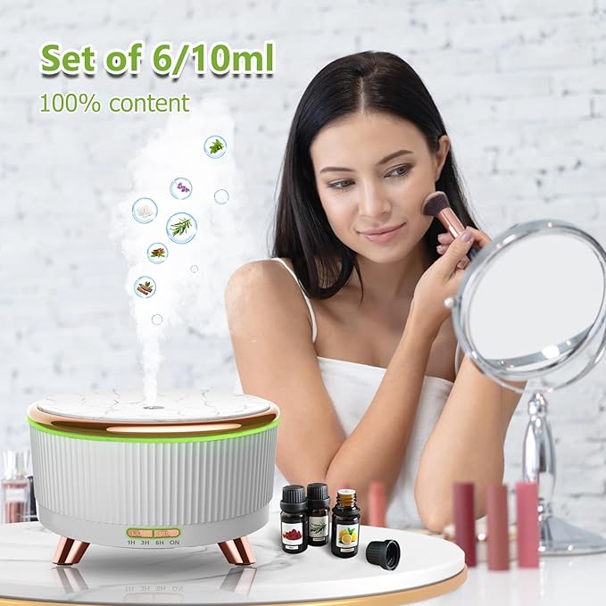 Essential Oil Diffuser for Home with 6 Essential Oils Set,500ml Diffuser with R/C 7 Colors Light & 3 Mist Mode Automatic Shut-Off,Aromatherapy Diffusers for Home,Office,Yoga,Spa,Gift