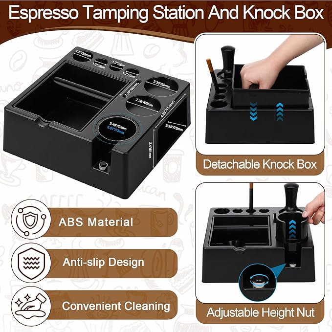 7pcs Espresso Accessories Kit 51/58/53mm Tamping Station Machine Accessories Spring Loaded Calibrated Tamper Wdt Espresso Tool and Dosing Funnel Set Distributor and Tamper Leveler(58mm)