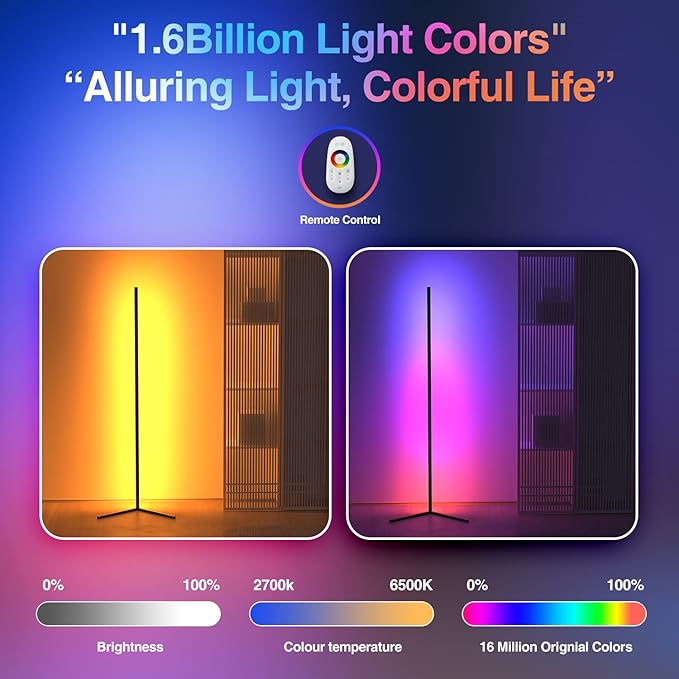 RGB Corner Floor Lamp,Corner Lamp,RGB Floor Lamp,Corner Light,RGB Lamp,Floor Lamp for Living Room,Gaming Room,Party,DIY Modes,Remote Control,No APP