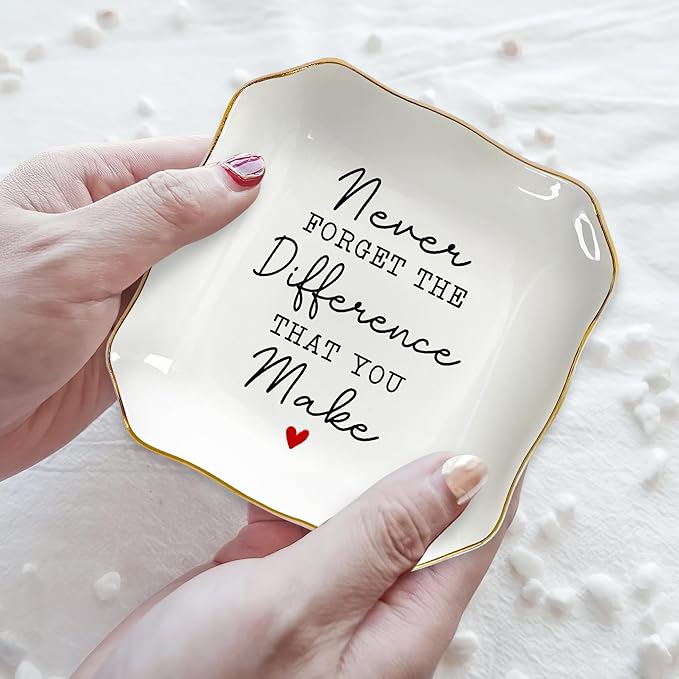 OASSIE Thank You Gifts for Women - 4"x4" Ceramic Jewelry Dish Tray - Appreciation Teachers Day Birthday Gifts for Women Employee Coworkers Teacher Boss Lady Manager Nurses, Retirement Gift for Woman