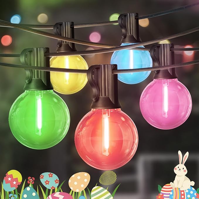 LAMPHOME 2 Pack LED Outdoor String Lights, 26FT Patio Lights with 12+1 Edison Shatterproof Bulbs, UL Waterproof Connectable Dimmable Multicolor Outside Easter Lights for Backyard Porch Decor