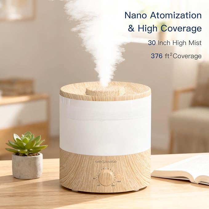MEGAWISE 2 Pack1.5L Cool Mist Humidifier 2-Pack with 7 Color LED Lights, Adjustable Mist, Quiet Ultrasonic Humidifiers for Bedroom & Home