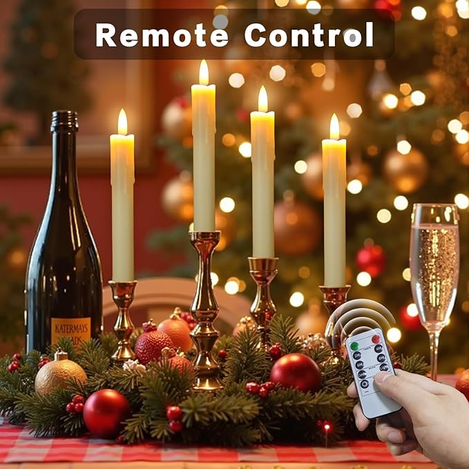 6.7 Inch Flameless Taper Candles with Remote, Short Taper Candles Battery Operated with Flickering 3D Flame, Led Candle Sticks Safe for Windowsill Wedding Home Christmas Decor, Ivory, Set of 6