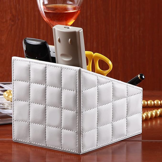 Fashionable PU Leather TV Remote Control Holder with 3 Compartments,Multifunction Desktop Organizer Holder, Media Accessory Storage & Organize Controllers (white)…