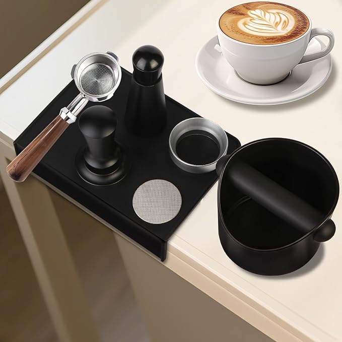 Espresso Accessories,6 PCS Espresso Machine Accessories Kit,Coffee Tamper Tools Set with Espresso Tamper,Coffee Tamping Mat,WDT Distribution Tool,Knock Box,Dosing Funnel and Puck Screen(54mm)