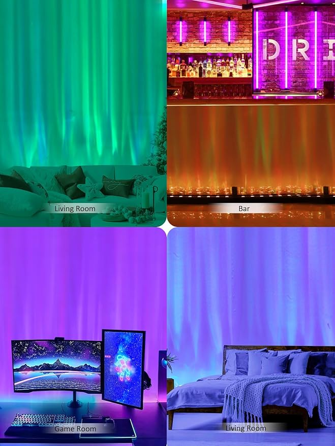 RGBW Dynamic Wave Wall Light, Ocean Wave Projector Light ith Music Sync, Color Changing Wall Washer Lamp with Remote & APP, Aurora Projector Ambient Light for Gaming Living Room,1 Pack