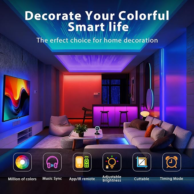 DAYBETTER Led Strip Lights 300 ft (3 Rolls of 100ft), Smart Led Light Strips with Remote and App Control, Music Sync RGB Color Changing Led Lights for Bedroom, Home, Kitchen, Party, Room Decor